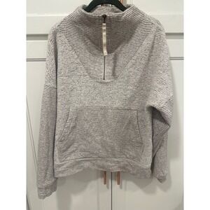 REI Cooperative Women's Small cream Stripe organic cotton quarter Zip  Sweater